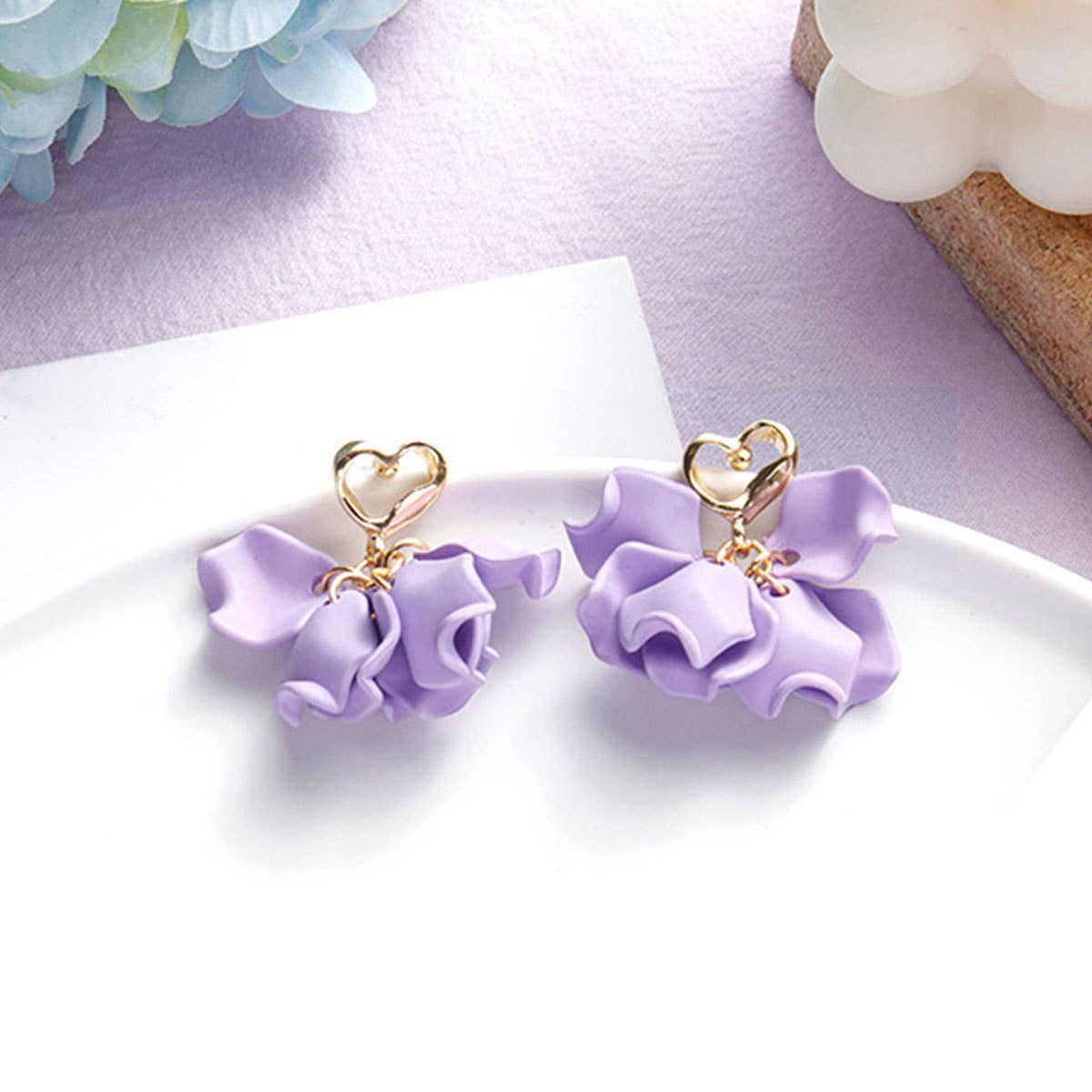 Purple simple and fresh floral stud earrings