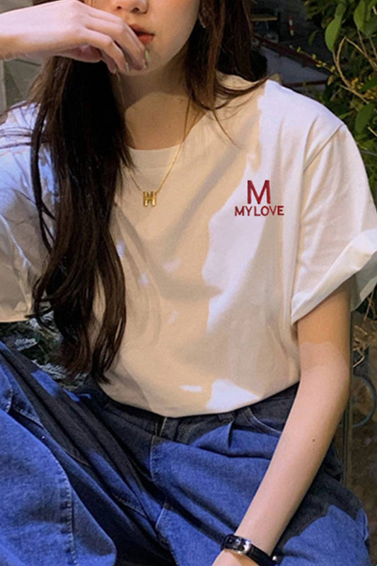 Cwtts0992_M Letter Print Casual T Shirt