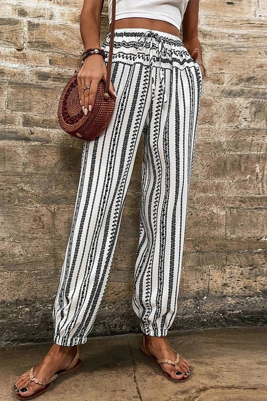 CWBMP0156_SUMMER CASUAL HIGH-WAISTED STRIPED PANTS