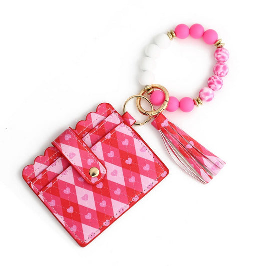 Heart PU Card Wallet with Beaded Keychain_CWAB4944
