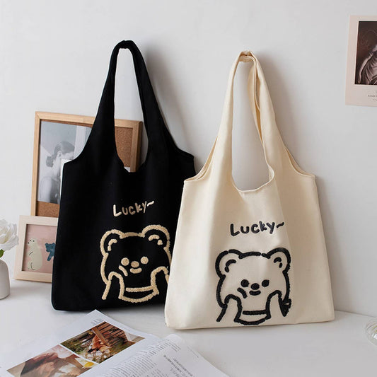 Embroidered Canvas Tote Bag for Women, Large Size_CWAB5653