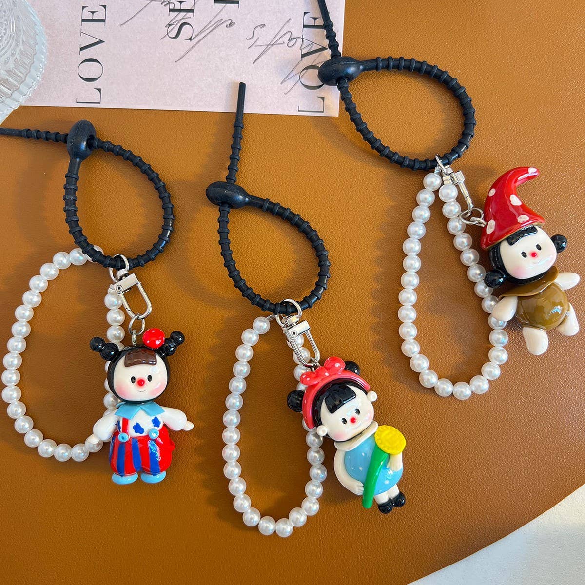 New Cartoon Clay Keychain Pearl Chain Gift Charm