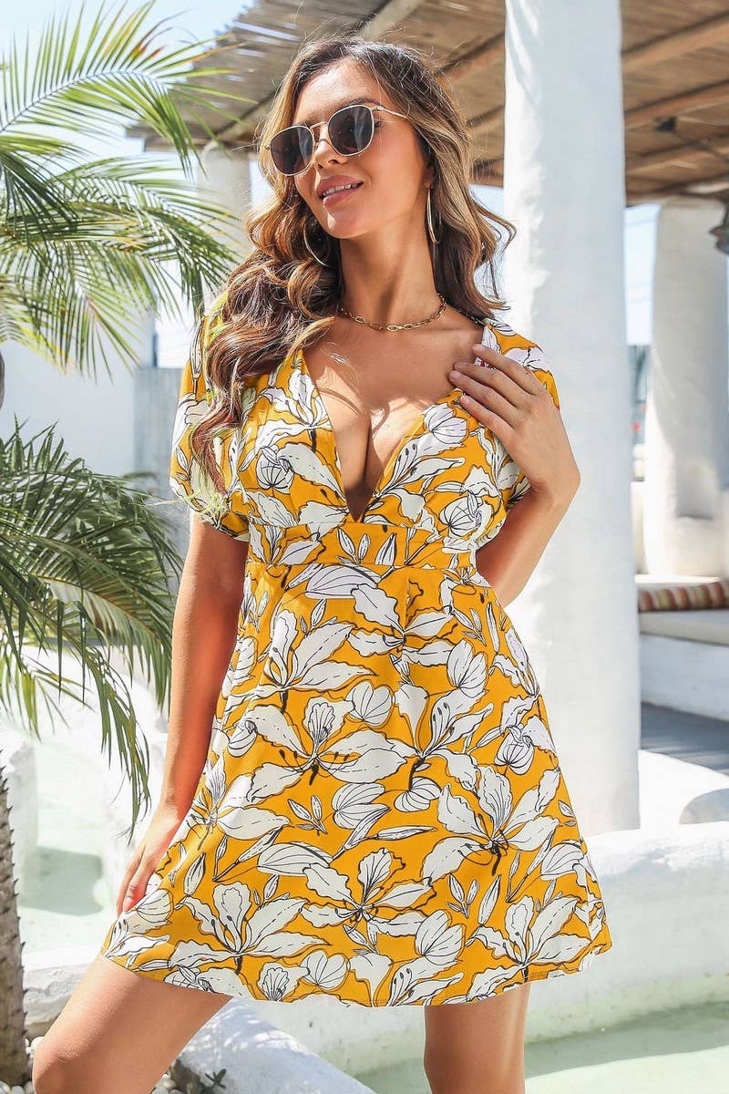 CWDSD2935_DEEP V-NECK BACKLESS RESORT STYLE BEACH DRESS