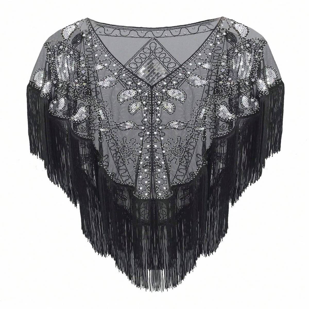 Vintage Sequin Fringe Cape ? Party Dress Shawl