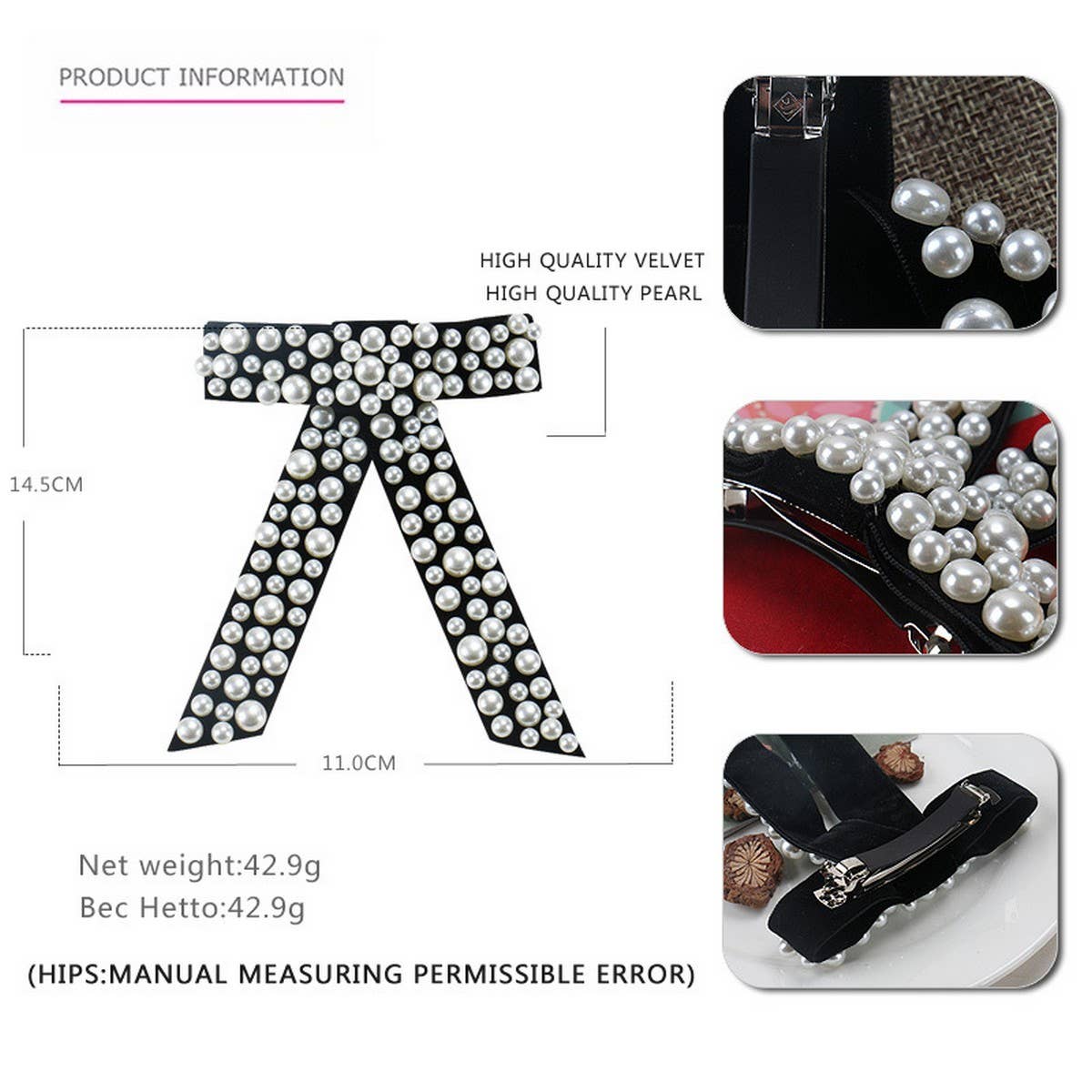 BOW HAIR ACCESSORIES PEARL INLAID GEOMETRICHAIRPIN_CWAHA4416