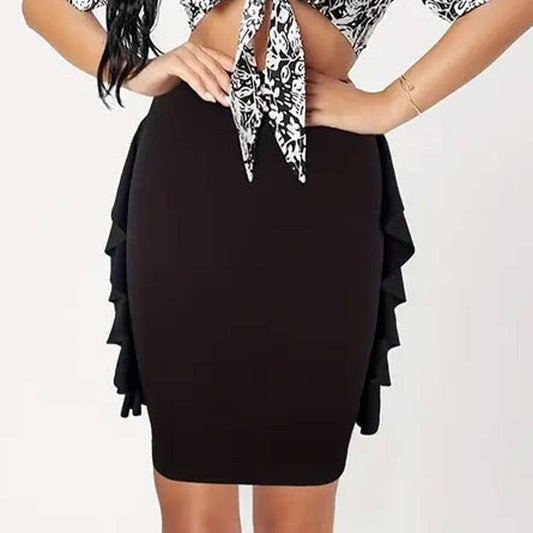 Double side ruffled hem knit skirt in solid color