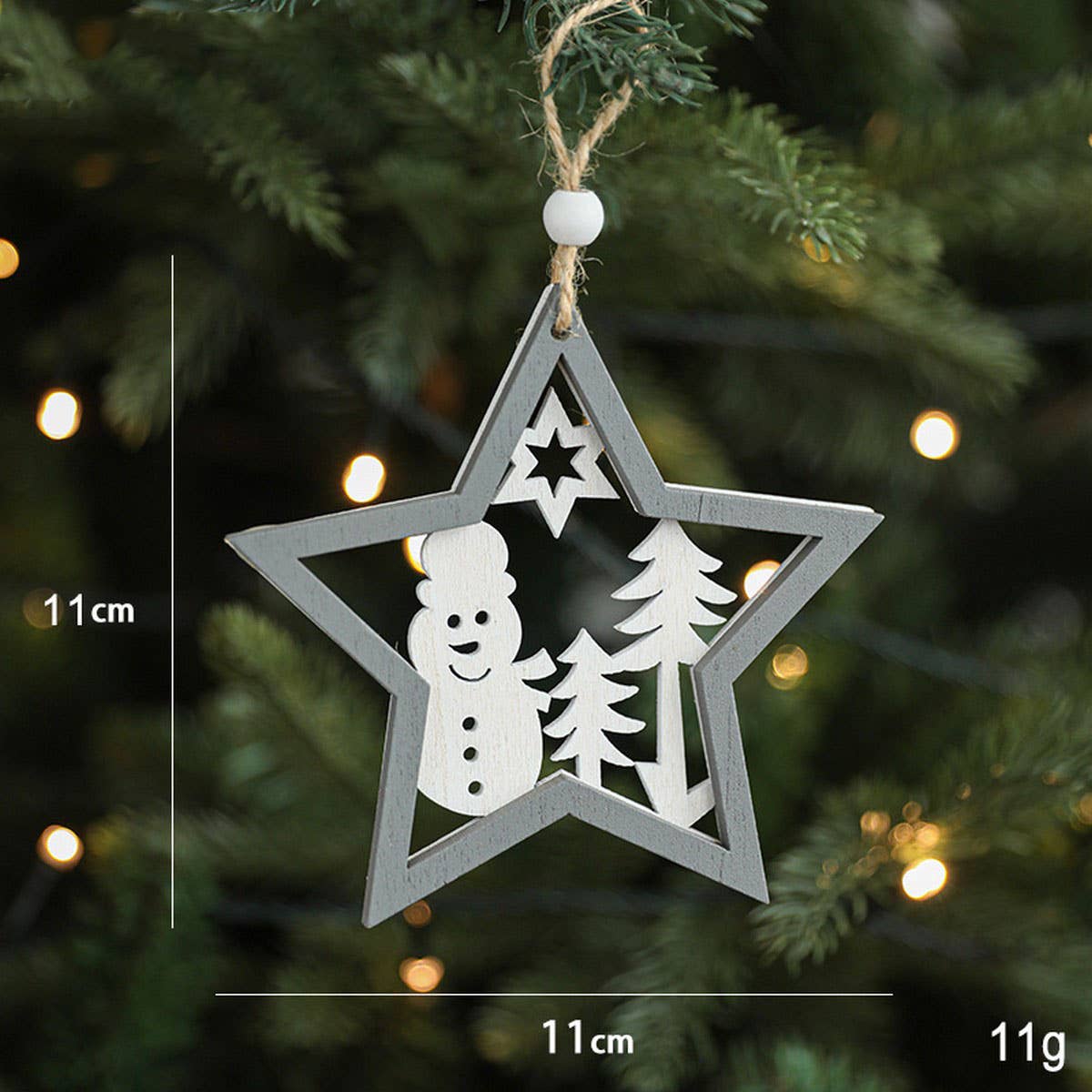 Grey Wooden Hollow Christmas Tree Hanging Ornament