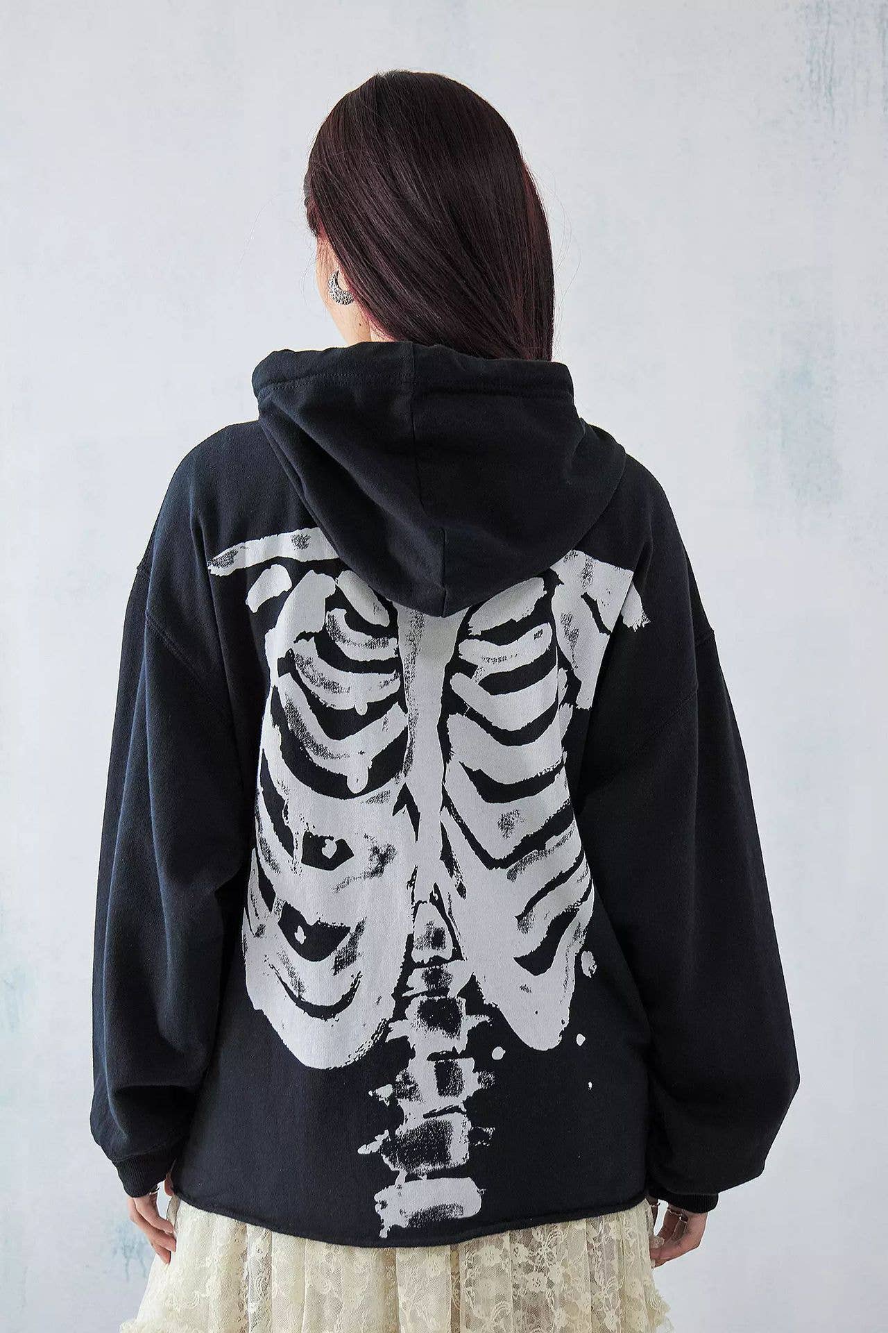 Fashionable punk-style zipper hooded sweatshirt