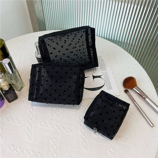 NEW FASHION MESH FLOCKING LOVE COSMETIC BAG_CWAB4496