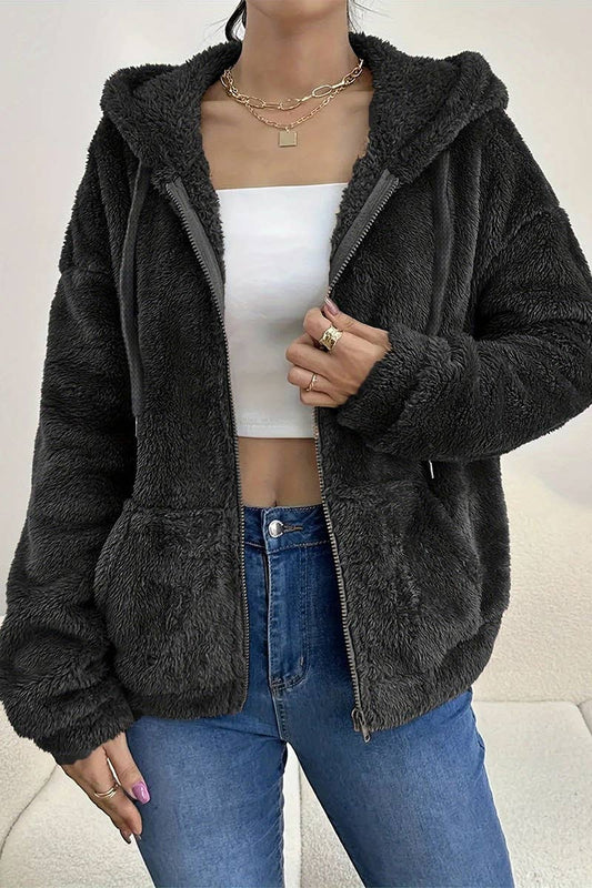 ALL-IN-ONE ZIP-UP COAT WITH SOLID COLORED POCKETS