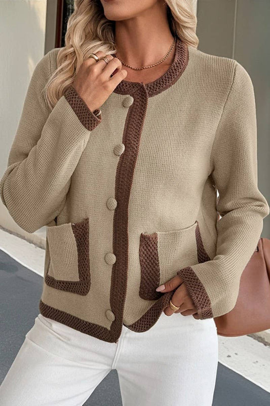 CWOCO00170_VINTAGE COLORBLOCK CHANEL STYLE KNIT CARDIGAN