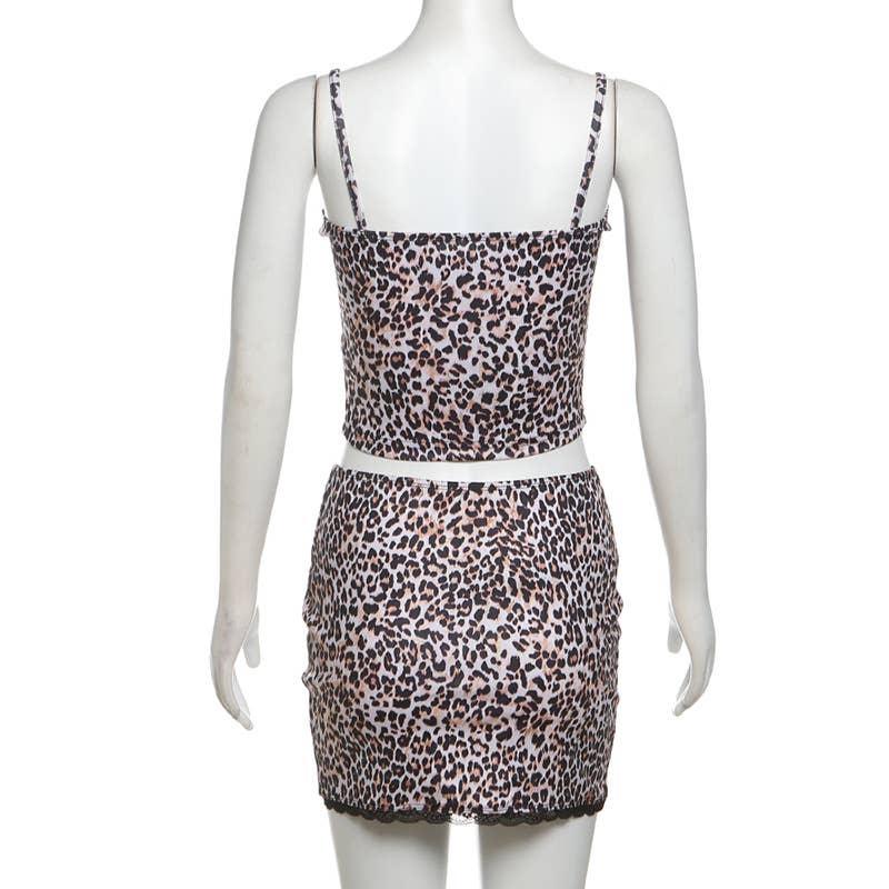 LEOPARD PRINT MIDRIFF HALTER SKIRT HIP WRAP SET
