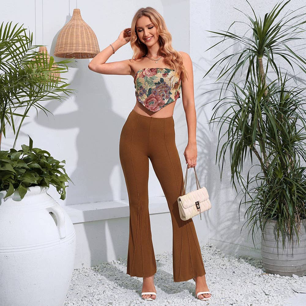 SOLID COLOR SEXY RAYON PANTS CASUAL BELL BOTTOMS