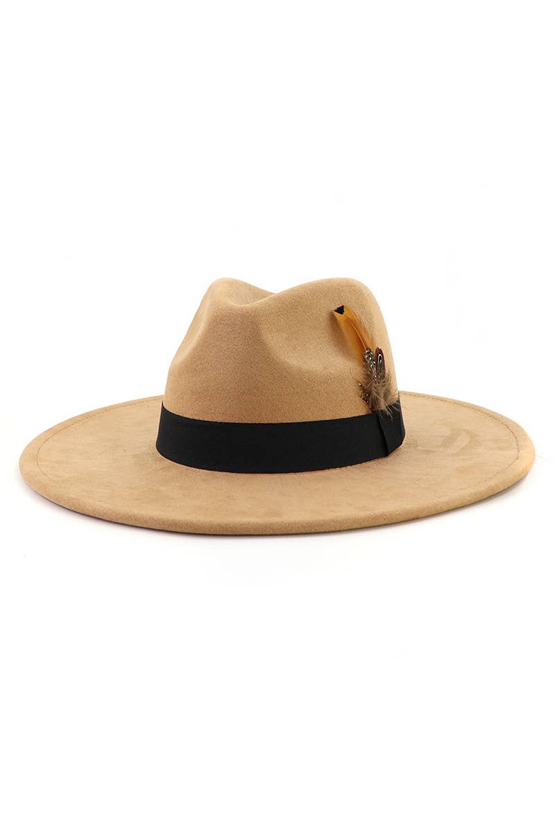 WOMEN WARM FEATHER DECORATIVE BELT PANAMA HAT_CWAH0676