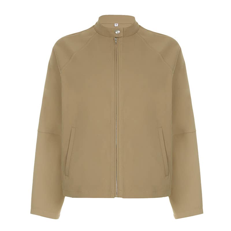 STAND COLLAR BUCKLE CARDIGAN LOOSE CASUAL COAT