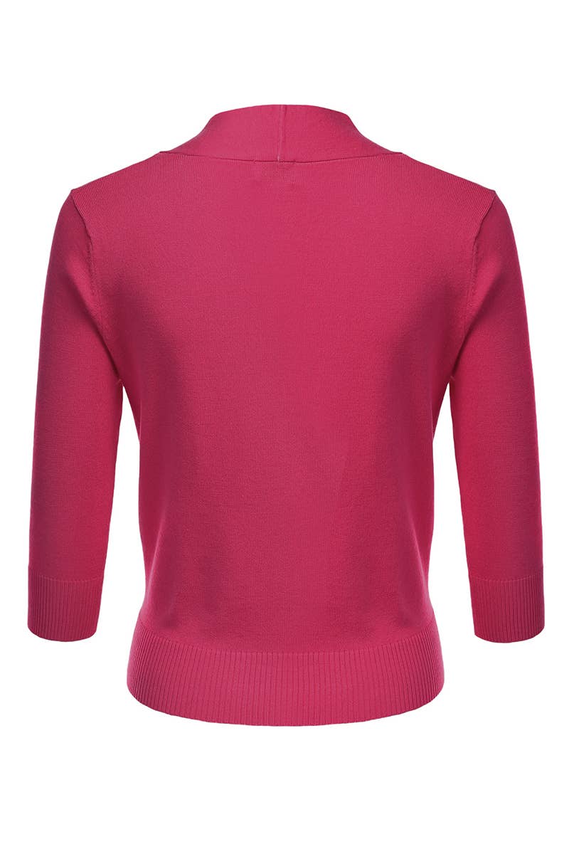 AWOCAS074_Basic 3/4 Sleeve Open Front Cropped Cardigan