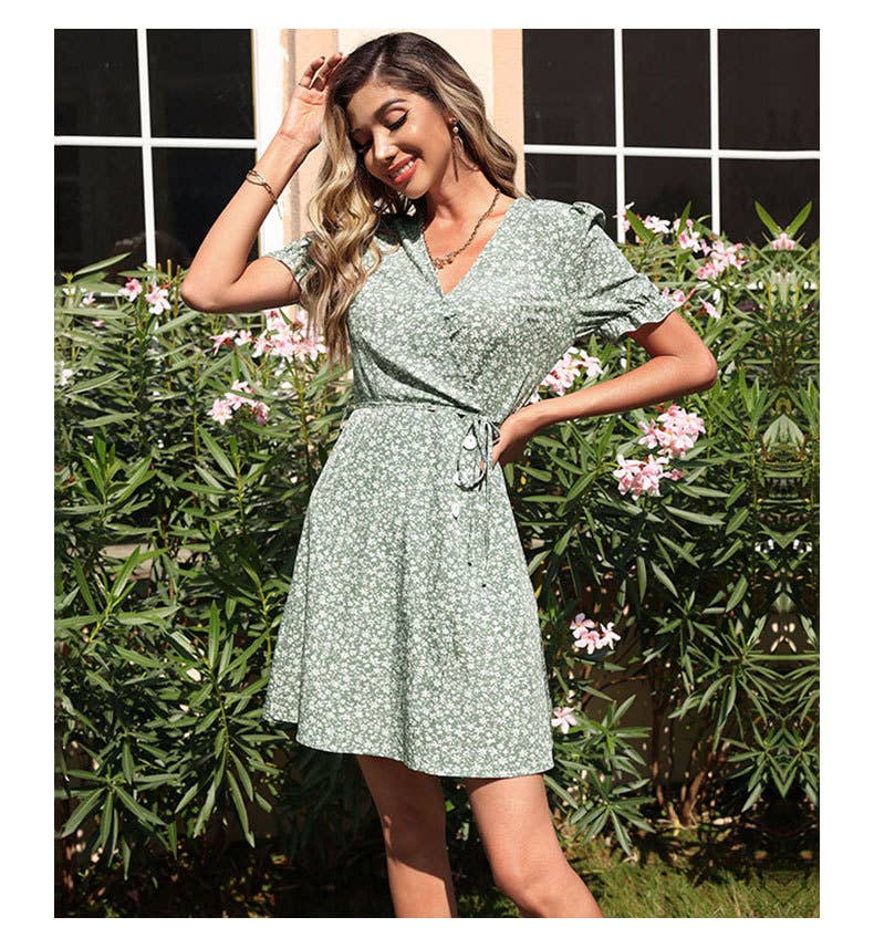 V-NECK PRINT LADY MORI ONE-PIECE DRESS