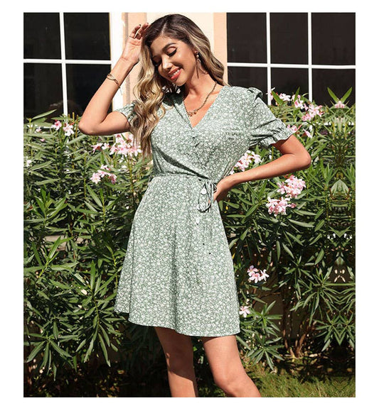 V-NECK PRINT LADY MORI ONE-PIECE DRESS