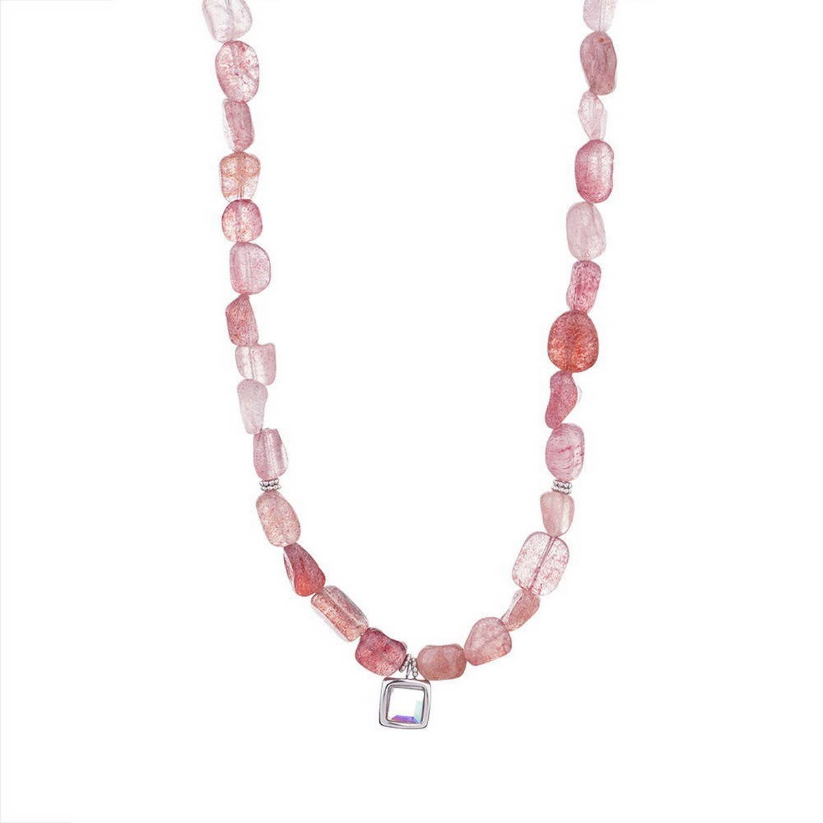 Fabric Sun Moon Necklace with Pink Crystal Charm_CWMM7539