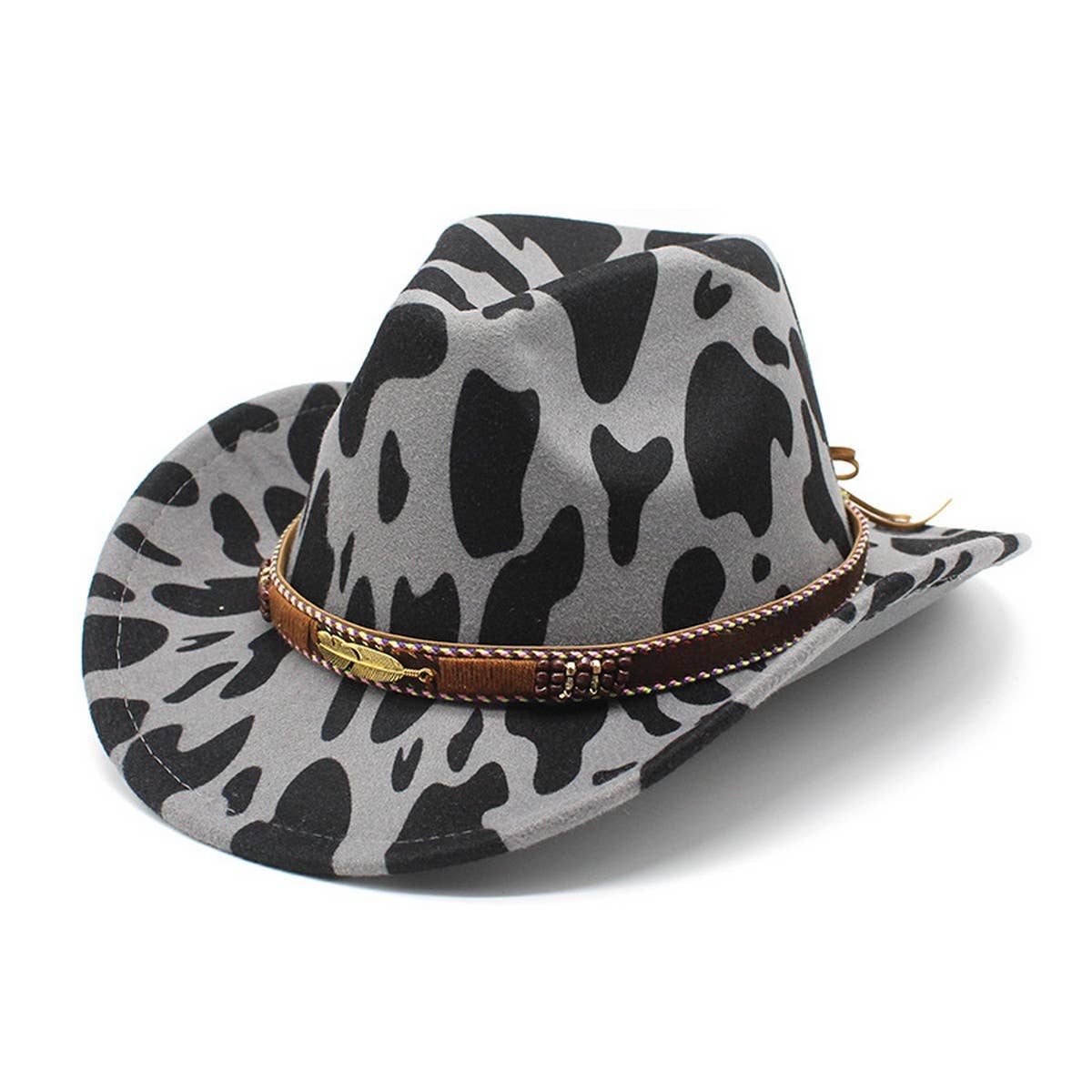 WOOL COW PATTERN WIDE BRIM WESTERN COWBOY HAT_CWAH2554