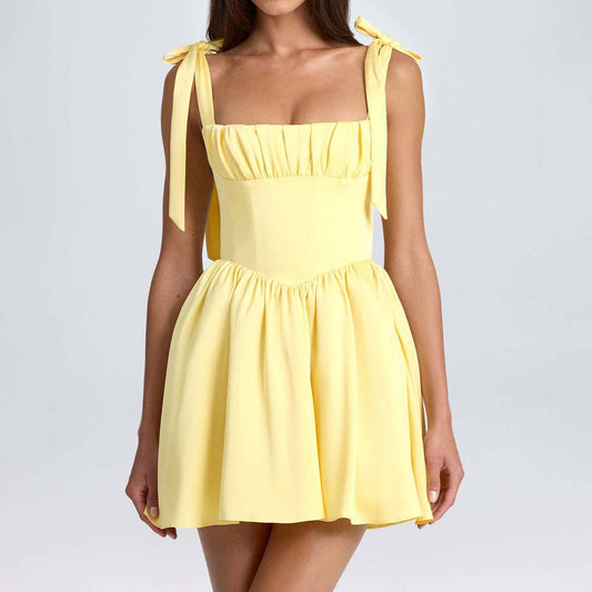 Fashionable square neck high-waist dress