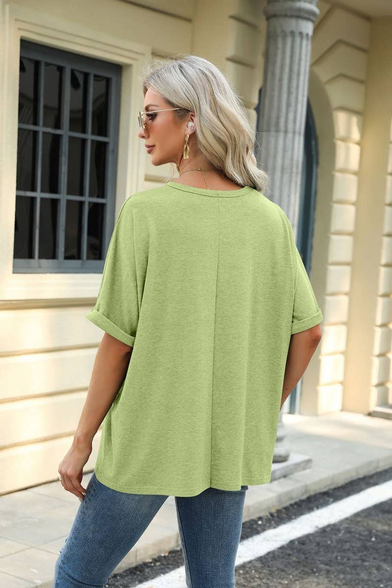 ROUND NECK SOLID COLOR SHORT SLEEVE LOOSE T SHIRT_CWTSTS0280