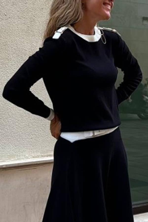 LONG SLEEVE IRREGULAR SOLID COLOR SKIRT SET