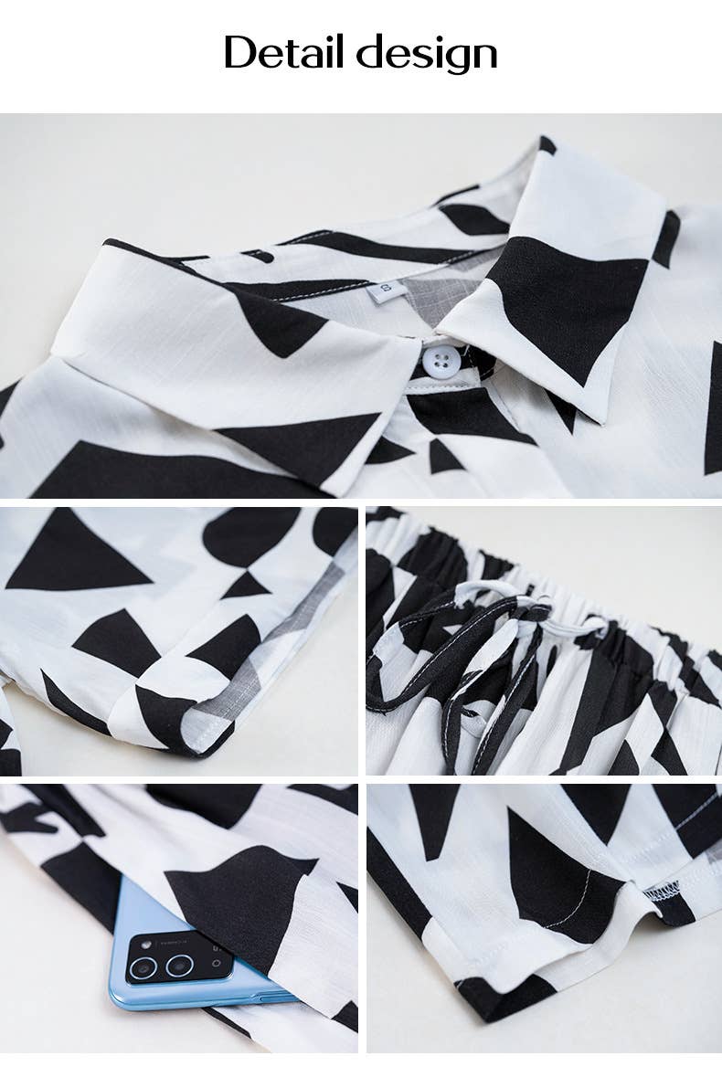 LOOSE CASUAL SHIRT AND SHORTS TWO-PIECE SET