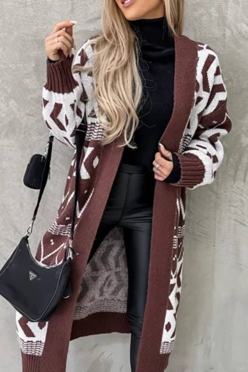 CWOCAL2183_NO-BUTTON LONG SLEEVE SWEATER CARDIGAN LONG STYLE