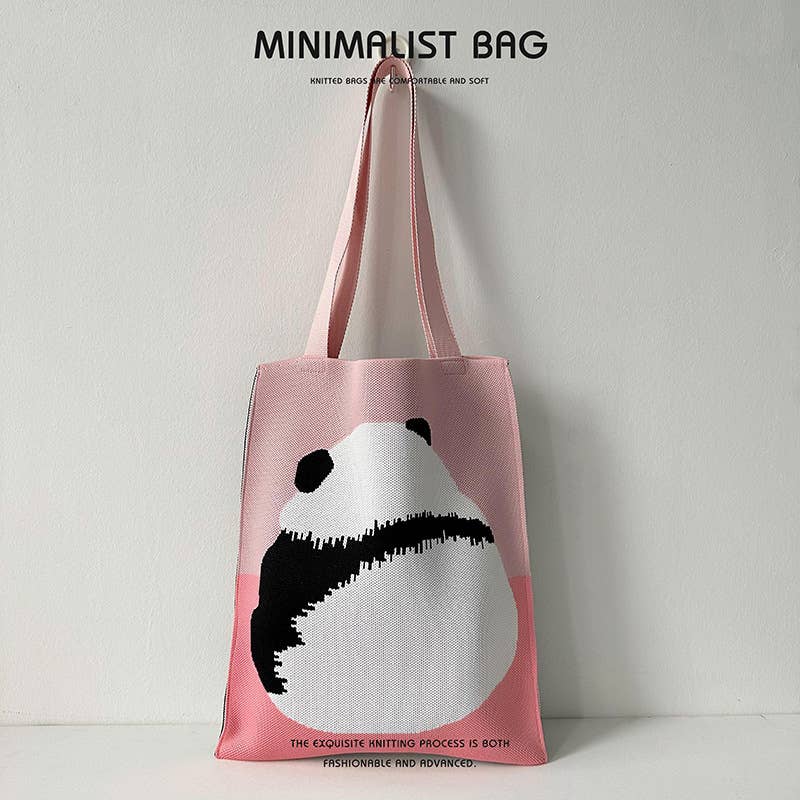 Niche cute panda knitted single-shoulder bag