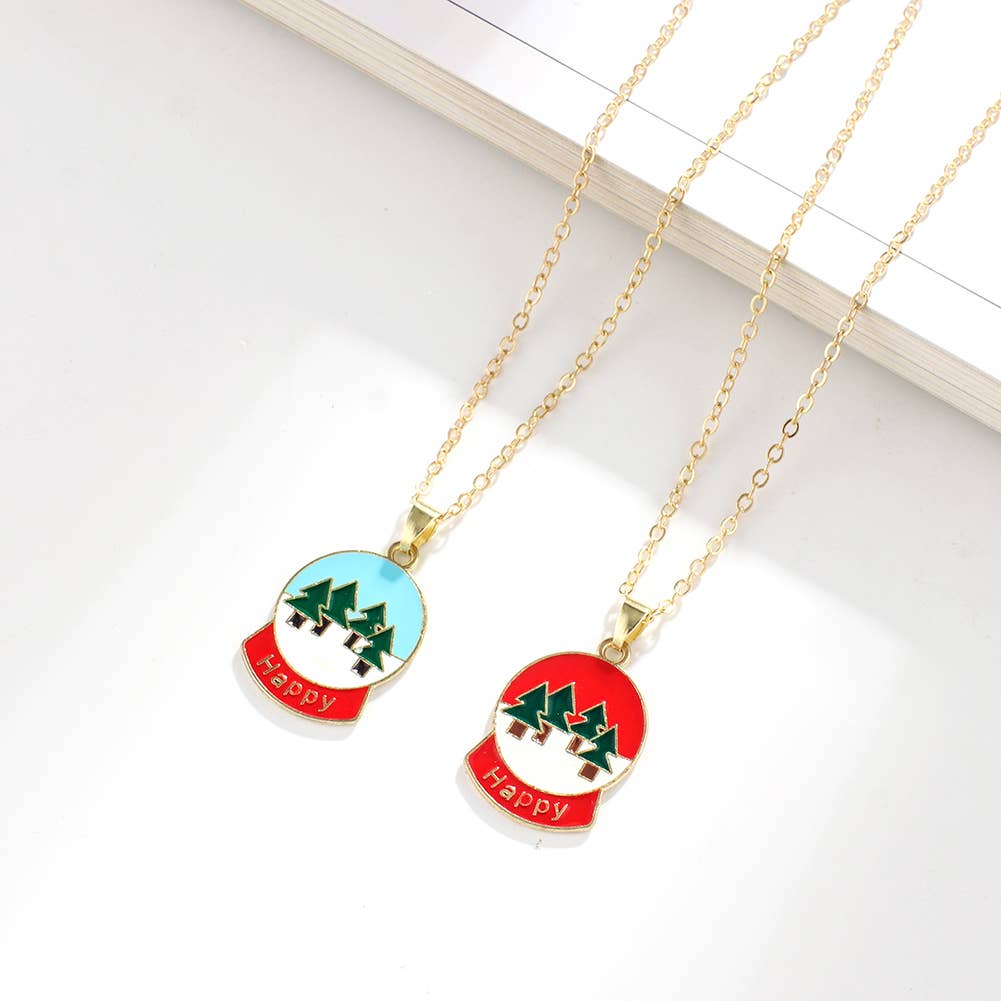 CHRISTMAS SNOWMAN CHRISTMAS TREE NECKLACE SET