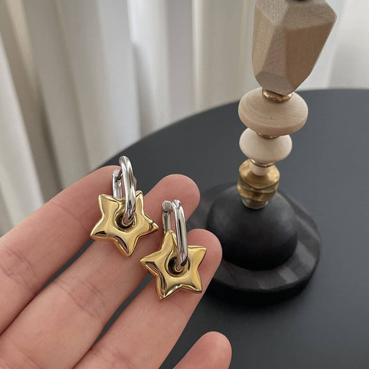 Two-Tone Metal Star Oval Ear Cuff Earrings£ßCWAJE5037
