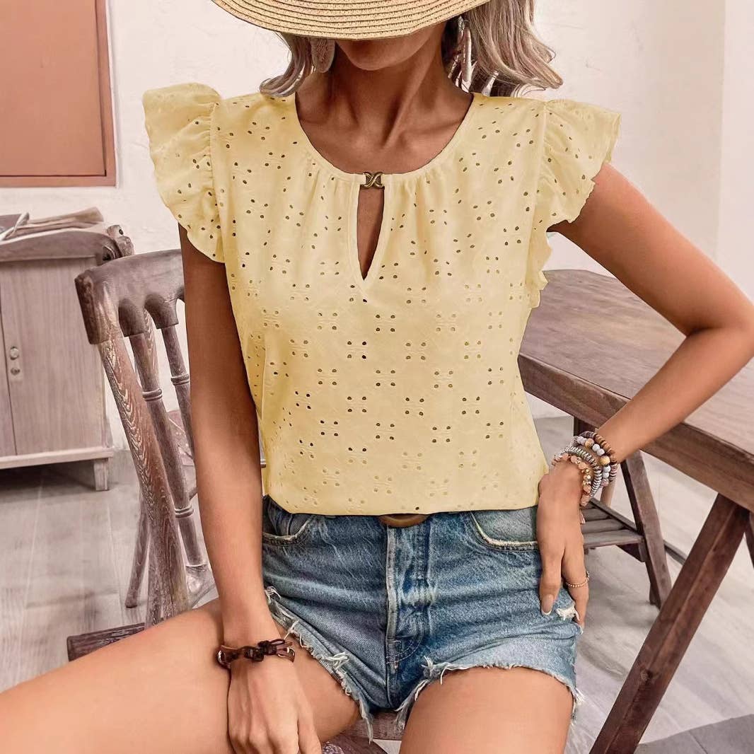 Jacquard V-neck pusher short-sleeved T-shirt