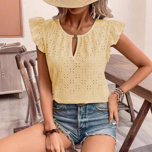 Jacquard V-neck pusher short-sleeved T-shirt