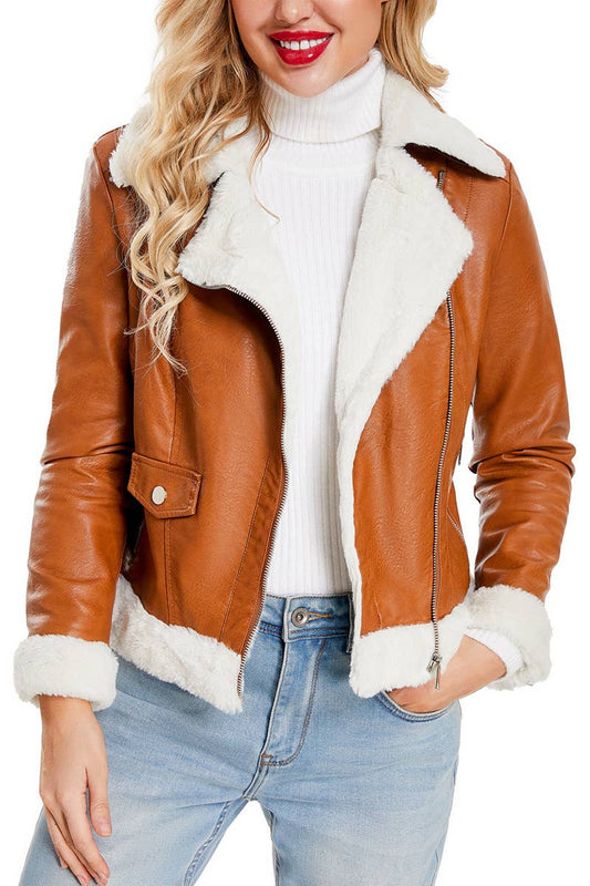 WARM LONG SLEEVE LAPEL AND FLEECE COAT