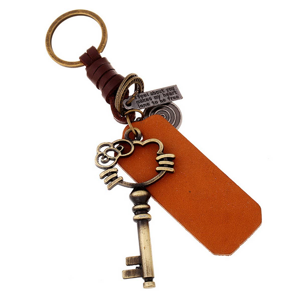 VINTAGE WOVEN CREATIVE PENDANT COWHIDE KEYCHAIN