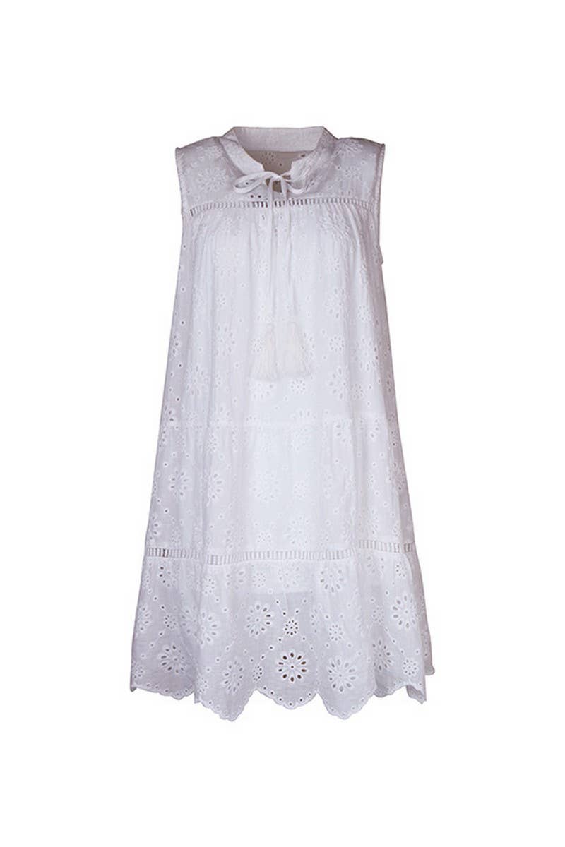 CWDSD3520_HOLLOW EMBOSSED SLEEVELESS SHORT DRESS