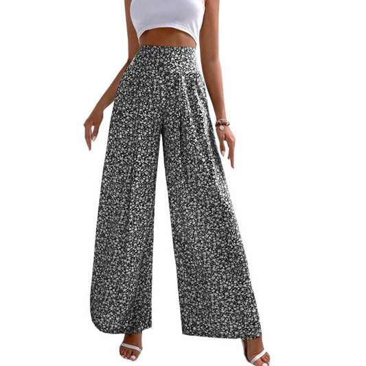 Printed waist waist casual wide-leg pants