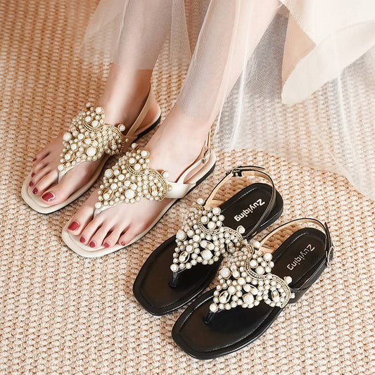 2024 PEARL SQUARE TOE FLIP-TOE OPEN TOE SANDALS_CWSHS0703