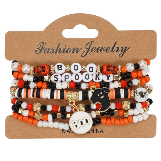 CWAJE05704_HALLOWEEN SKULL PUMPKIN GHOST BEADED BRACELET
