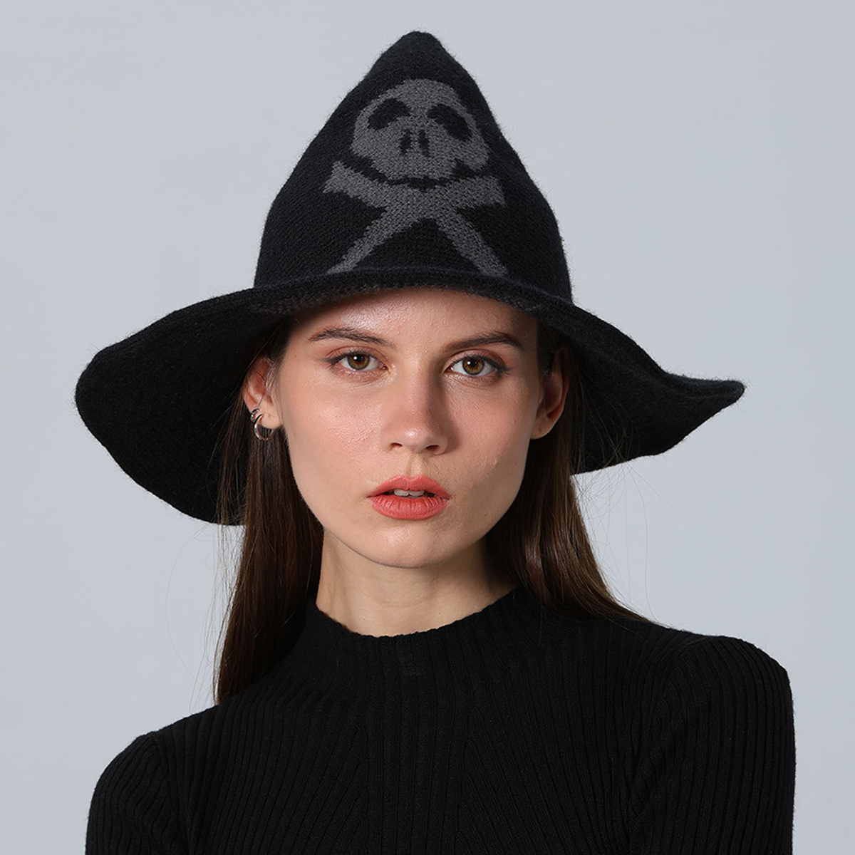 Skull Print Wizard Hat Halloween  Accessory_CWAH3991