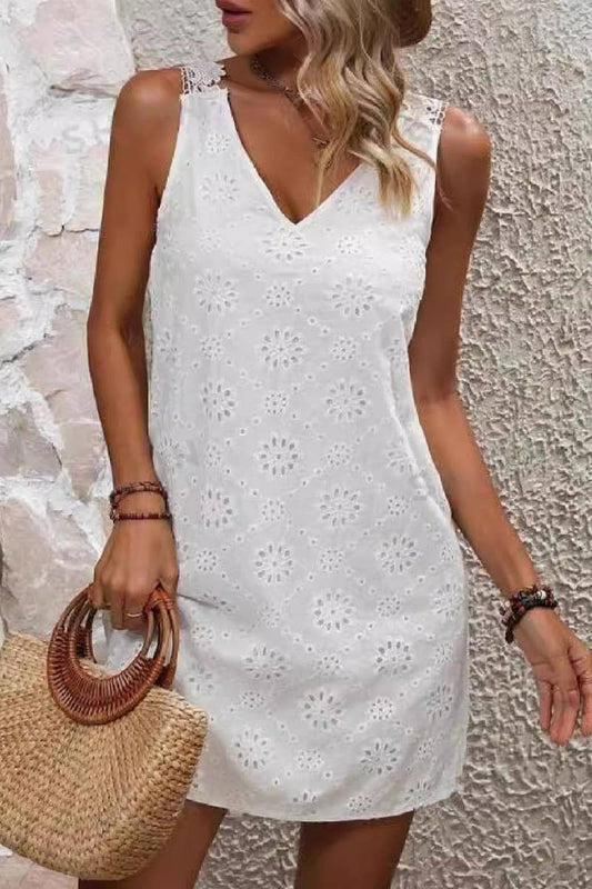 CWDSD8523_COTTON EMBROIDERED LACE TRIM CAMI DRESS
