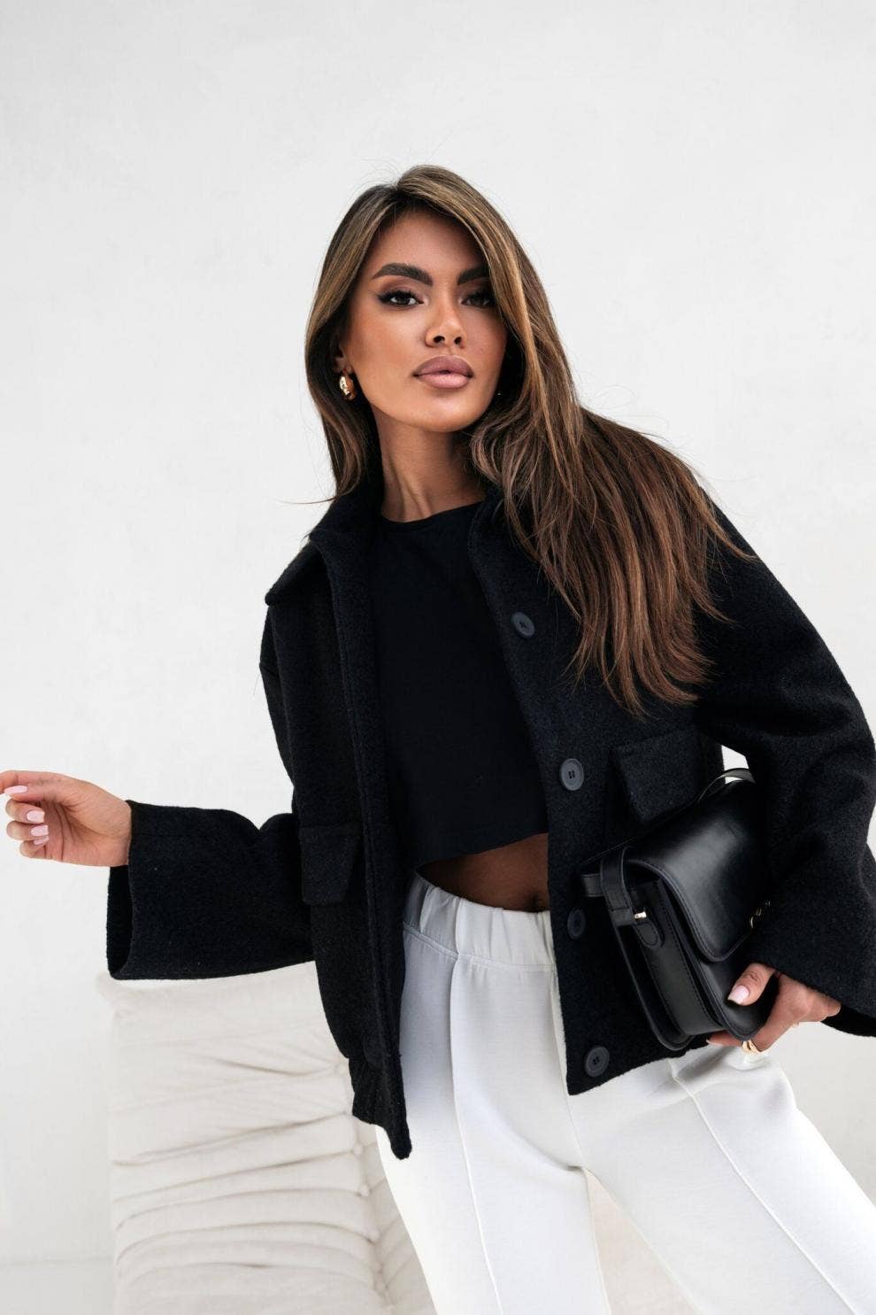 SIMPLE SOLID COLOR SINGLE BREASTED WOOLEN COAT