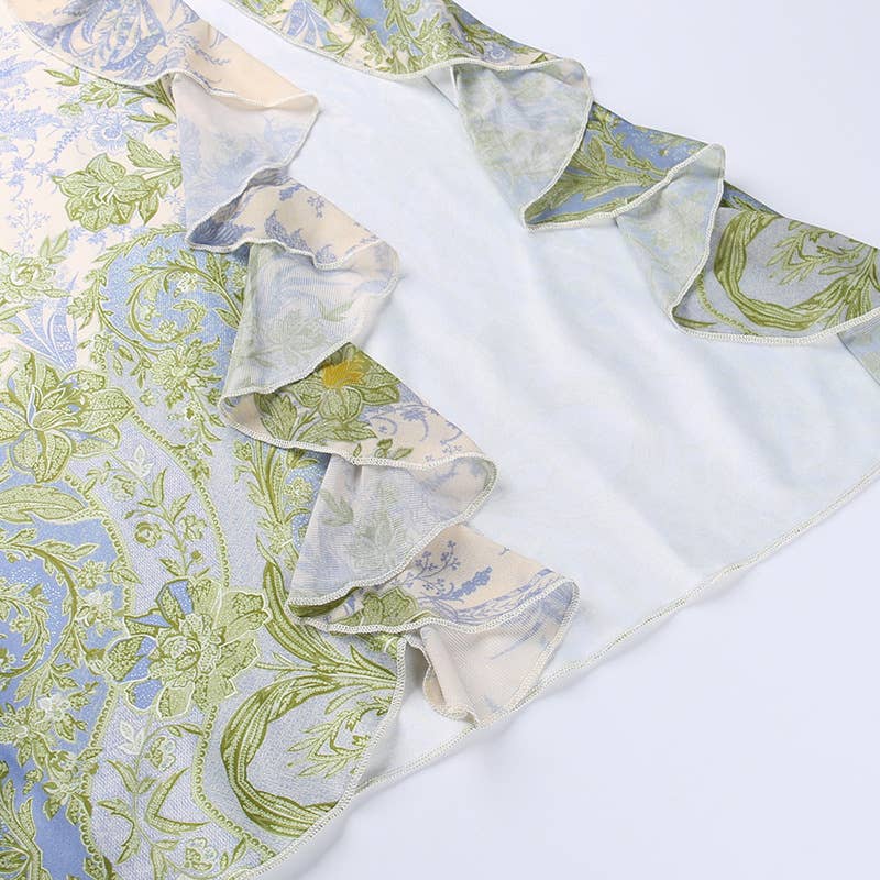 Elegant air mesh print slim-fit top dress