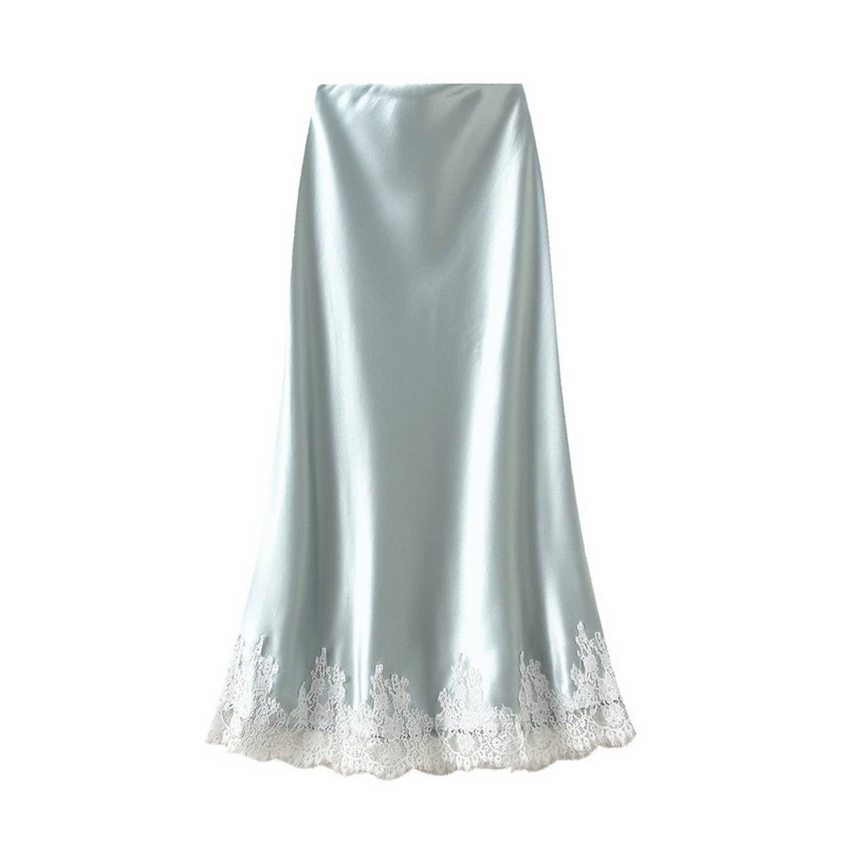 Lace-Trimmed Satin A-Line Midi Skirt with Draping