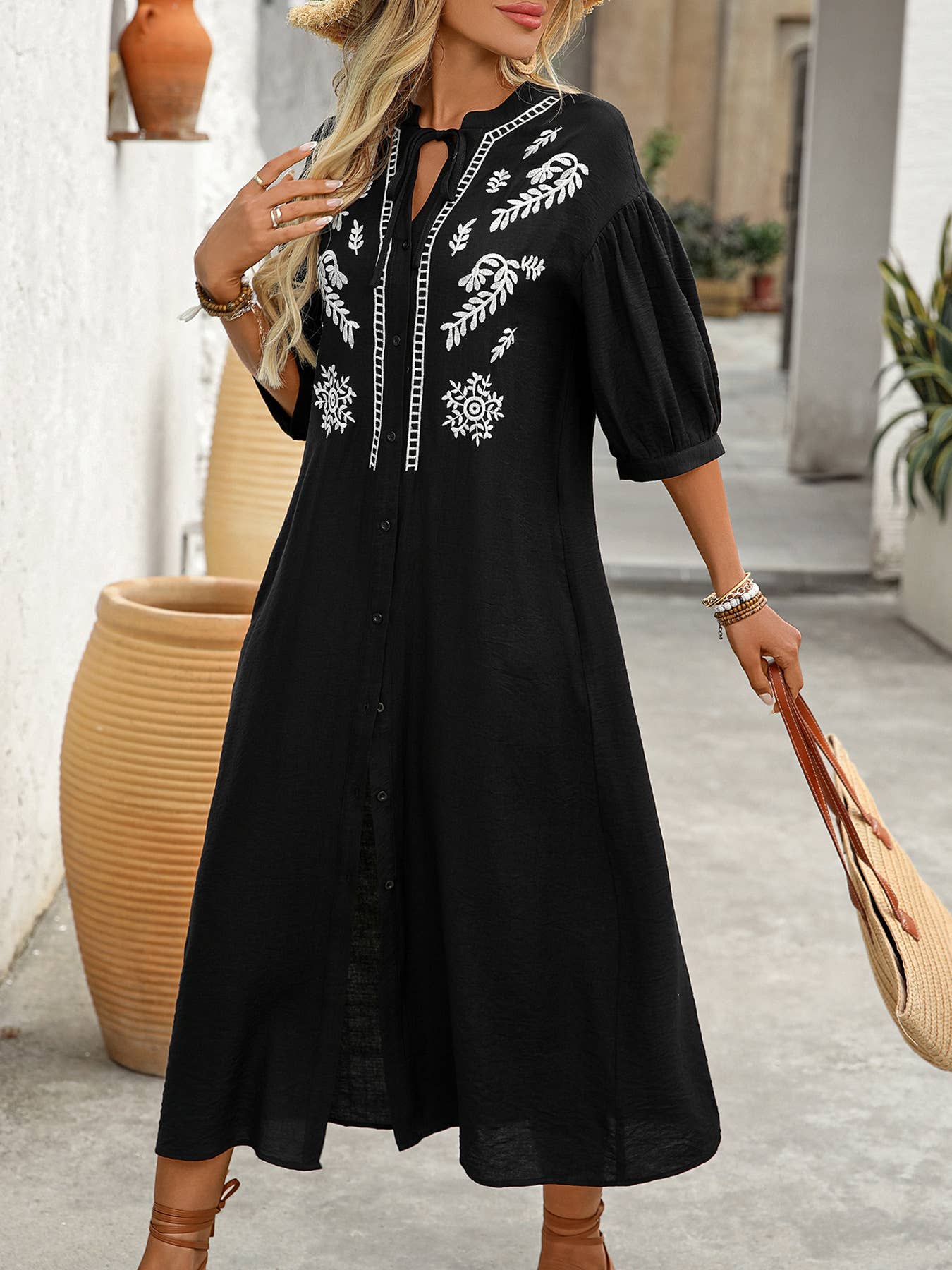 Ethnic style loose five-minute sleeve dress