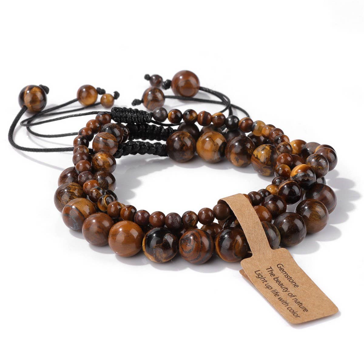 CWAJE4234_NATURAL STONE BEADS BRAIDED THREE-PIECE BRACELET