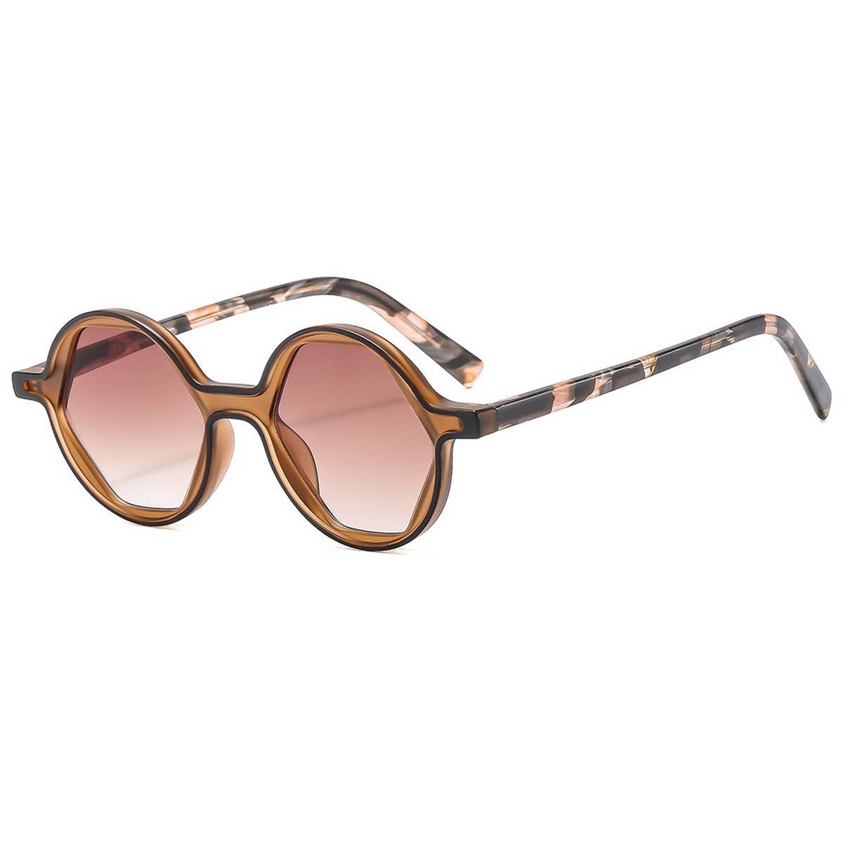 Floral Arm Hexagon Round Sunglasses Cute Look