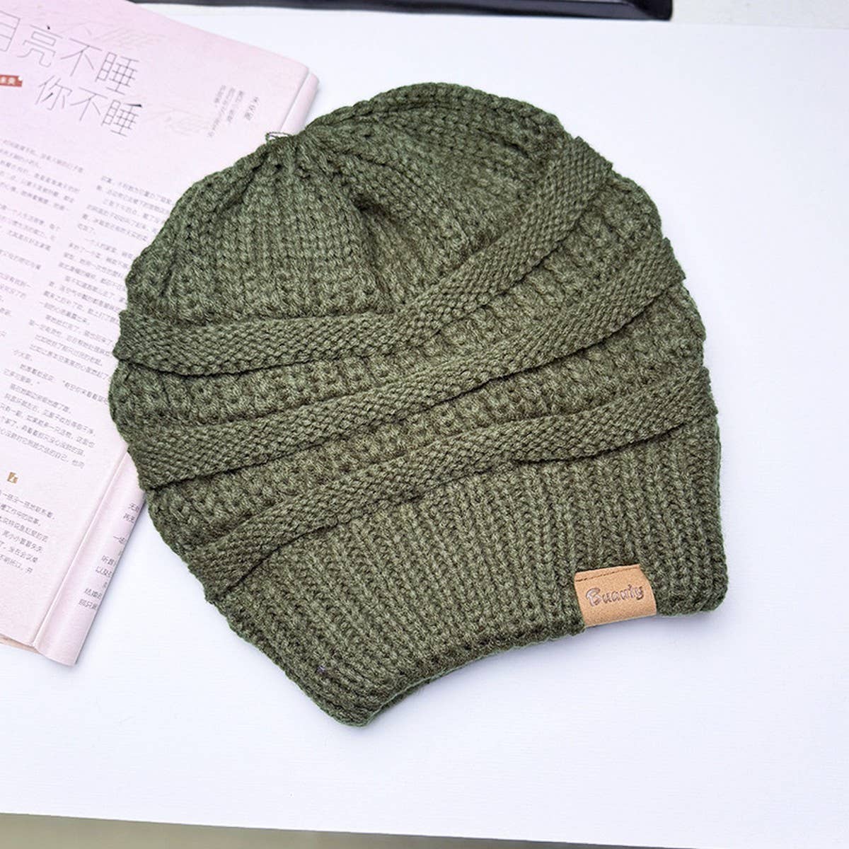 CWAH04348_CANDY COLOR KNIT BEANIE HAT WITH EAR HOLE