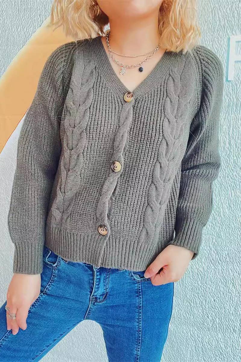 V-neck thick needle hemp flower short cardigan